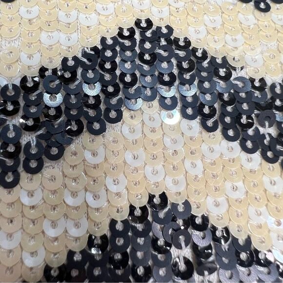 J. Crew Chevron Sequin Top Womens Medium Black Ivory Long Sleeve 100% Cotton - Picture 3 of 6